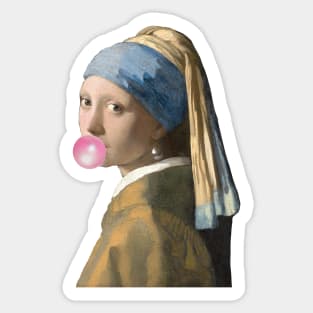 Girl with a pearl earring and gum Sticker